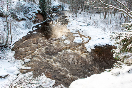 冰雪结冰的冬季河流景观图片