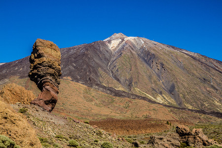 ElTeide火山与熔岩地层和蓝天图片