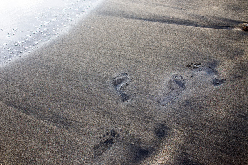 人类脚步在海滩上湿图片