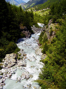 瑞士自然中的山区河流图片