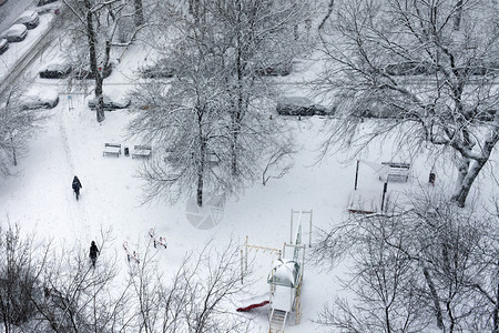 在雪地顶视图中的院子图片