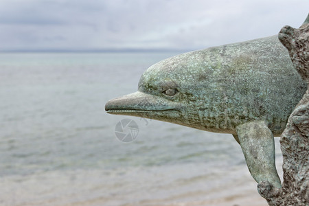 海边的海豚铜像图片
