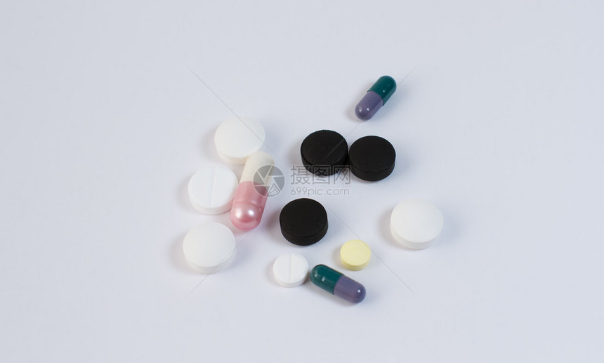 白种背景的颜色和形式药片不同药丸胶囊混合药物治疗药物流感抗生图片