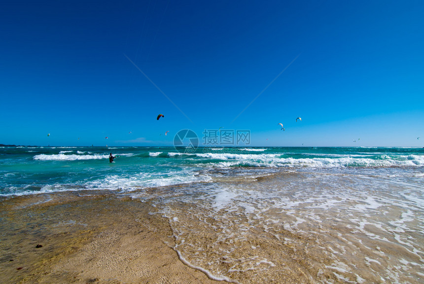 西班牙加那利群岛Fuerteventtura岛大西洋海滩的Kite图片