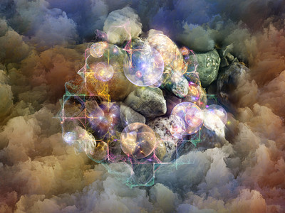 由彩色分形云和图形元素组成的艺术背景图片