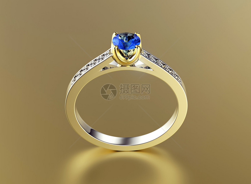 金色订婚戒指有蓝宝图片