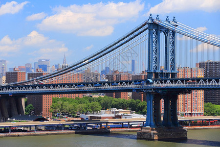 美国纽约市曼哈顿大桥和城市天际线图片