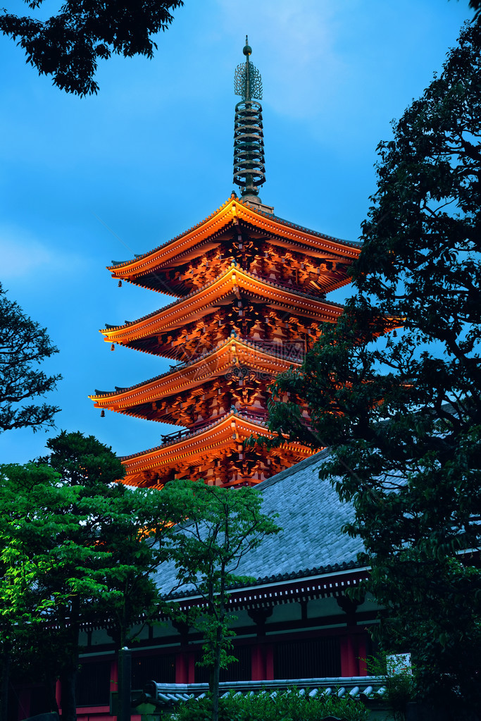 日本东京夜间的浅草寺图片