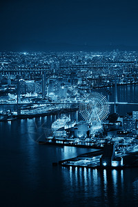 夜屋顶视图的大阪都市城日本图片