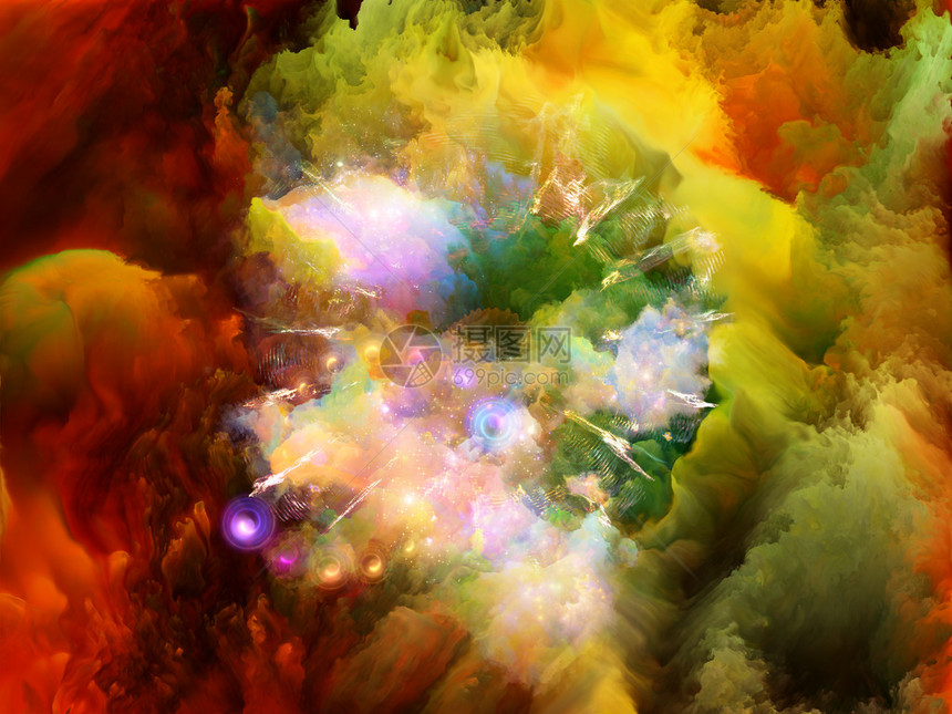 彩色分形云和图形元素的背景设计图片