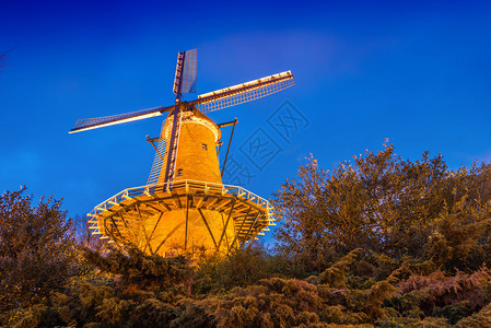晚上的荷兰风车图片