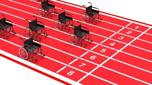 红色运行轨道上的轮椅背景图片