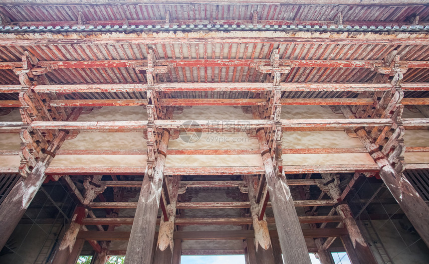 日本寺庙古木结构细节图片