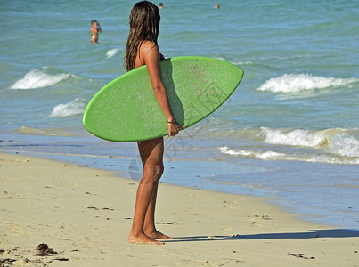 佛罗里达迈阿密美人海滩南点公园水边的冲浪滑雪板图片