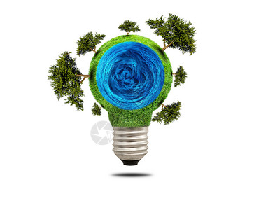 绿色草灯泡配有树木绿色节能概念图图片