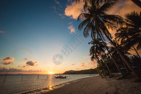 在热带海滩的日落泰国图片