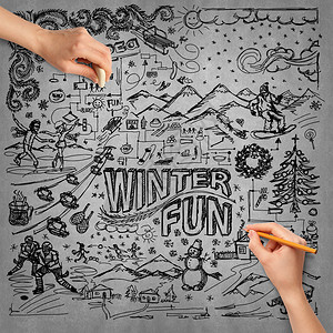 设计冬季乐趣背景素描图片