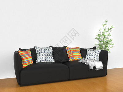 现代沙发配彩色靠垫图片