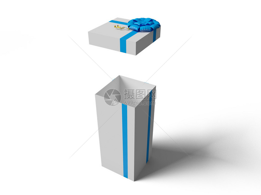 开白礼物箱带蓝丝带弓图片