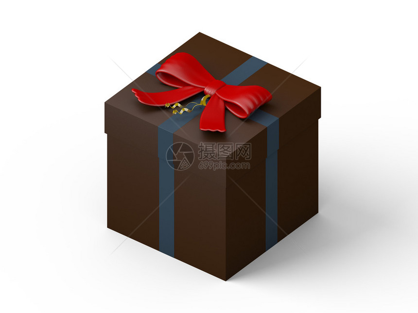 带红丝结弓的深褐色礼物盒图片