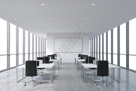 现代全景办公室配备现代笔记本的对称公司工作场所图片