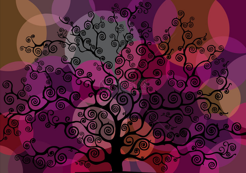 中背景上的彩色风格化树图片