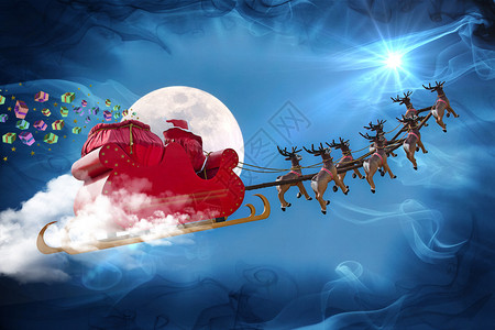 圣诞老人骑着由送礼物的驯图片