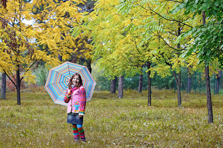 在公园秋天带雨伞的美丽的图片