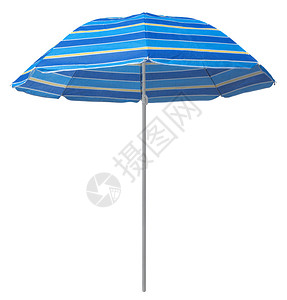 蓝色带条的海滩雨伞被隔离在白色上背景图片