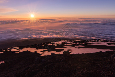日落时的埃特纳火山背景图片