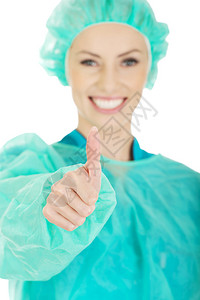 美丽笑容的外科医生举起图片