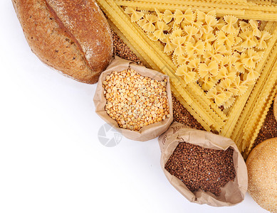 不同种类的面包面食和谷物图片