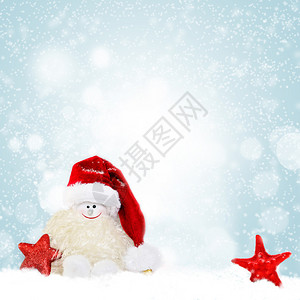 党建红星帽子圣诞节背景戴着圣诞帽和红星的雪人背景
