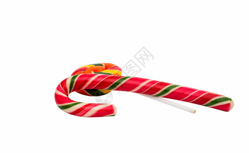 圣诞棒糖手杖上白色孤立背景图片
