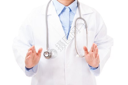 医生在白色背景上用双手孤立的手图片