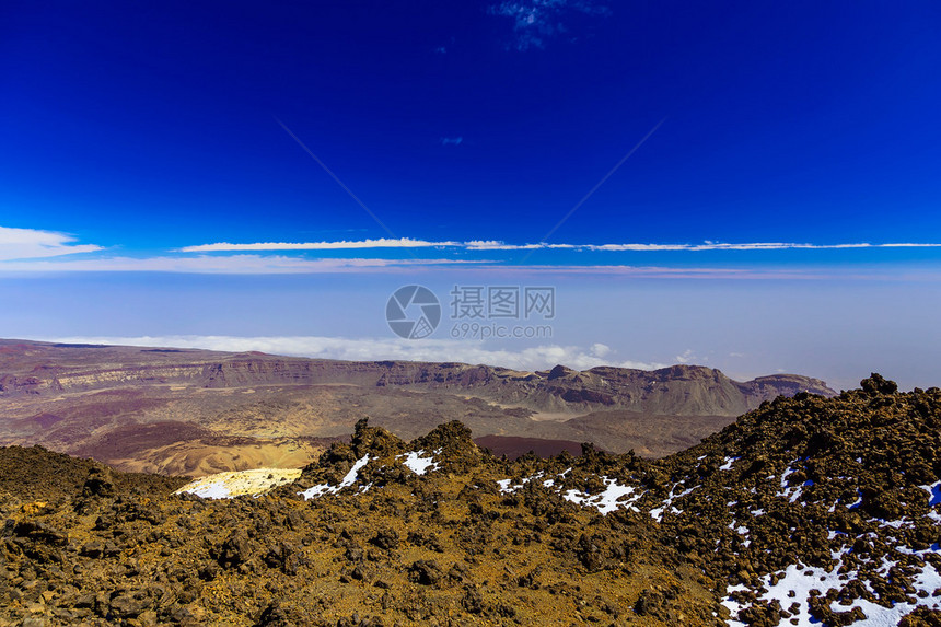 从火山顶部和西班牙特内里费加那利岛欧洲最高处看泰德图片