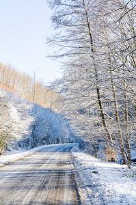 白雪皑皑的冬日路景图片