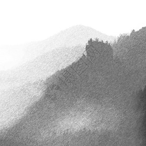 黑白虚线复古素描朦胧的风景秋天公园的深雾谷图片