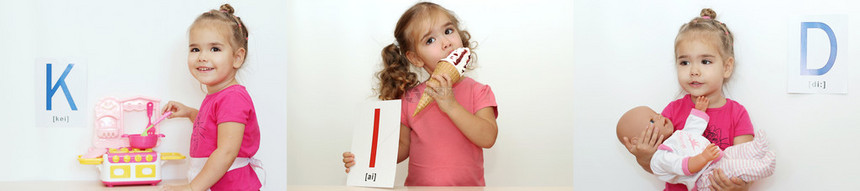 WordKID设置有不同对象和情绪的孩子的照片每个对象表示一个英文字母Ab图片