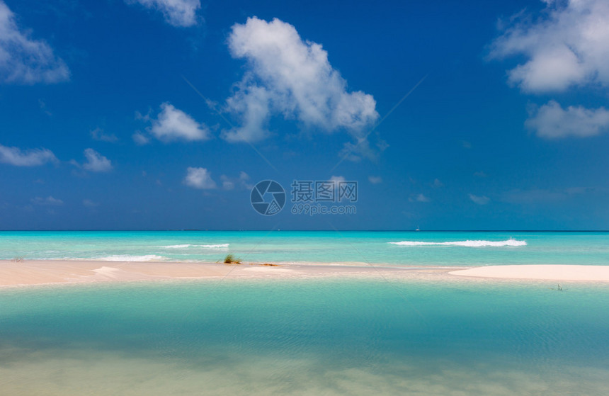 美丽的白色沙滩和加勒比海图片