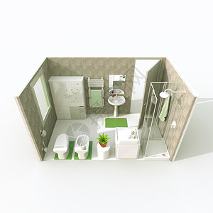 带家具的浴室的3d室内渲染图片