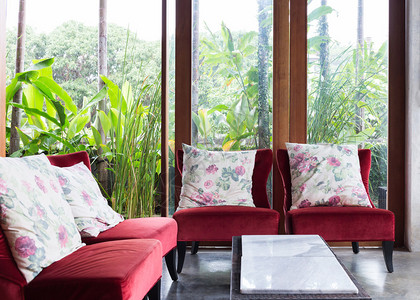 设计室内客厅设计现代风格绿色花园内有图片