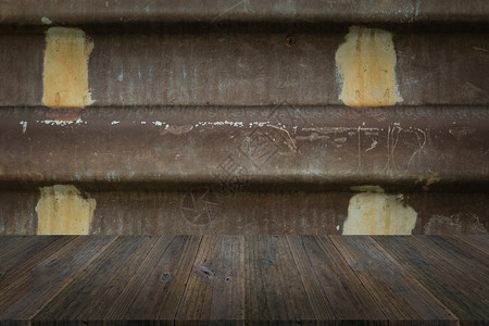 木材露台背景使用金属生锈墙壁纹理图片