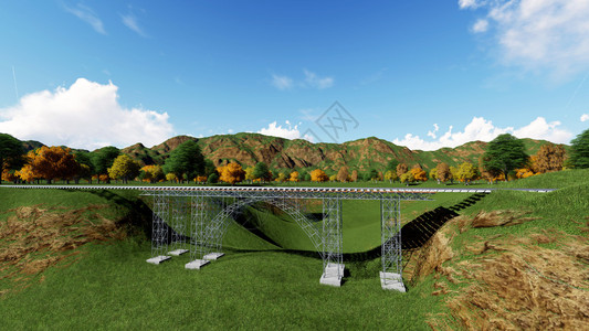 铁路桥铁路线伸展至地平线以外的图片