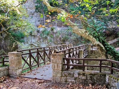 公园小溪上的桥希腊罗得岛背景图片