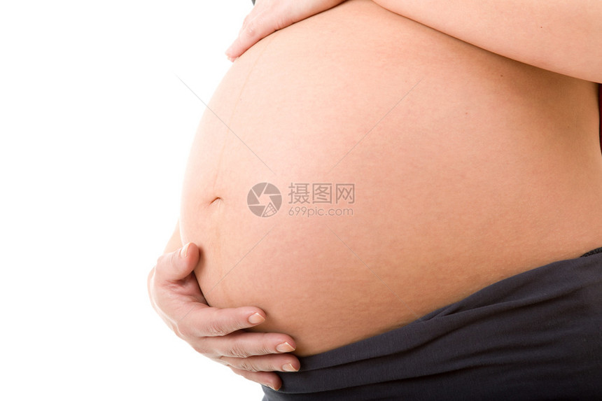 白色背景孕妇的特写图片