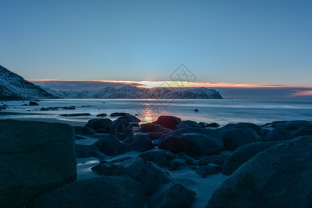 在挪威洛福顿群岛的维克滕海图片