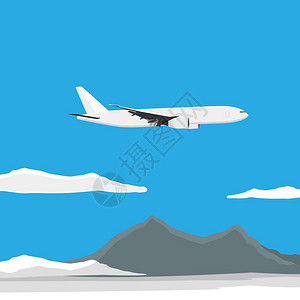 旅游宣传册整套白色飞机在蓝天飞翔时有云彩山背景