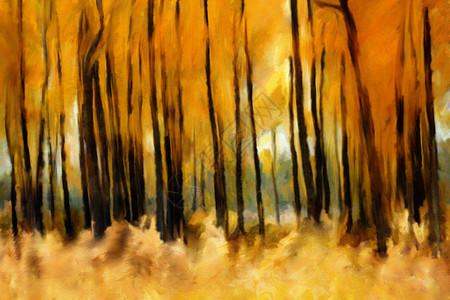 秋天的森林油画艺术背景和红图片