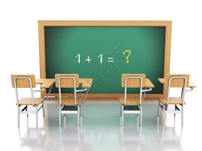 3d渲染器图像有椅子和黑板的教室有数学问题教育理念孤图片